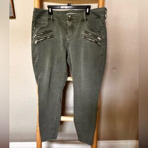 Torrid Skinny Jeans Olive Green Moto Zip Button Fly Size 20R